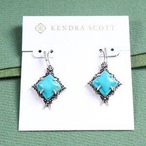Kendra Scott Cass Earrings Variegated Dark Teal Vintage Silver